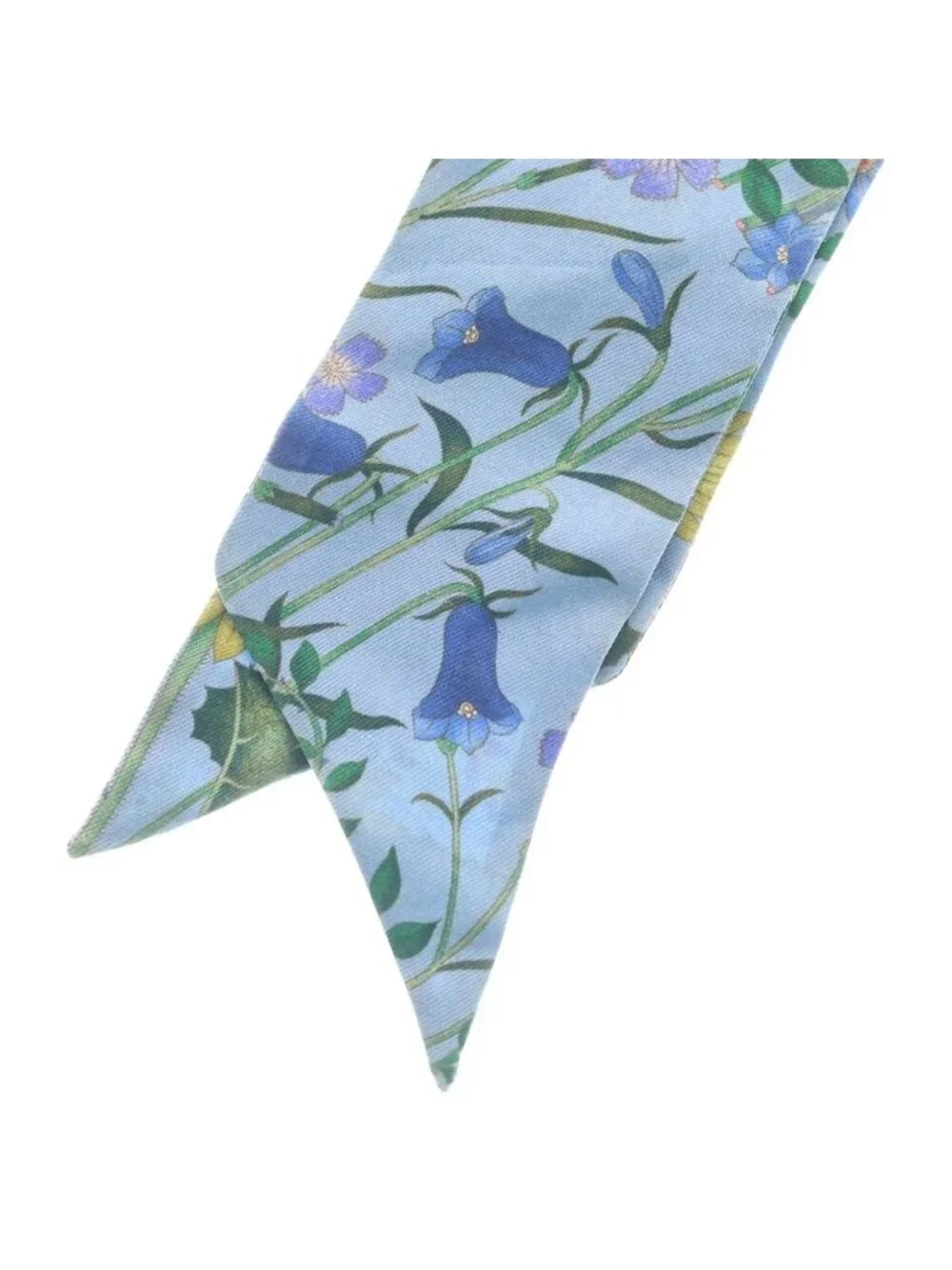 Gucci Floral Print Silk Neck Bow Twilly Blue Scarf